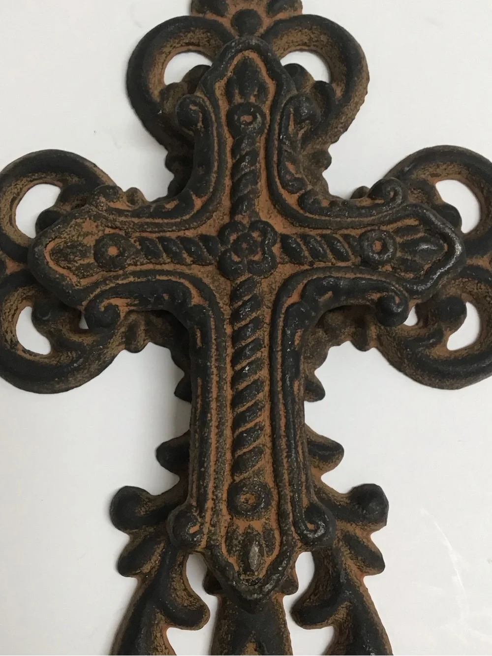 Cast Iron Double Cross Ornate Religious Primitive Rustic Heavy Wall or Garden